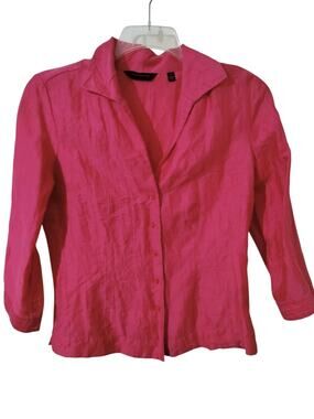 5855) Investments Hot Pink Linen Blend Button Front Office Lightweight Shirt 8